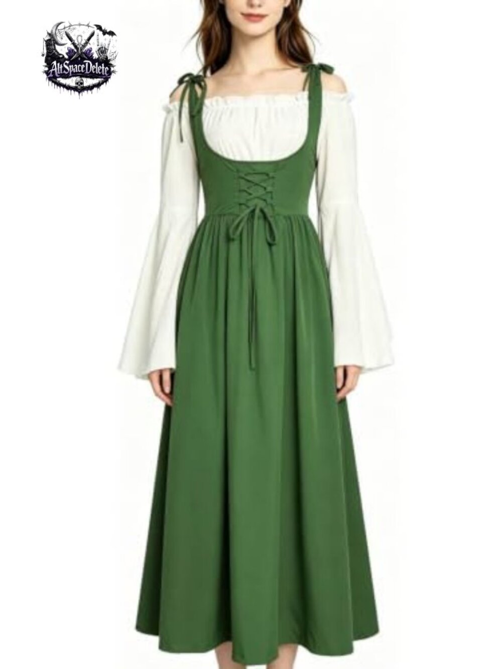 Renaissance Costume Women Medieval Dress 2-Piece Corset Chemise Faire Halloween